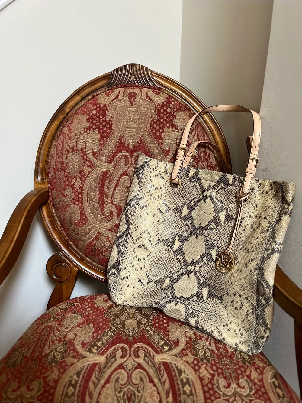 Michael Kors Large Python Embossed Leather Satchel Tote Bag Purse Shopper